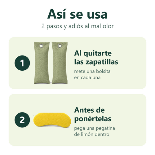 Cómo se usan las bolsitas antiolor de carbón de bambú y las pegatinas perfumadas de limón en las zapatillas