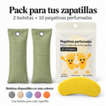 Pack de 2 bolsitas antiolor de carbón de bambú color verde y 10 pegatinas perfumadas de limón para zapatillas